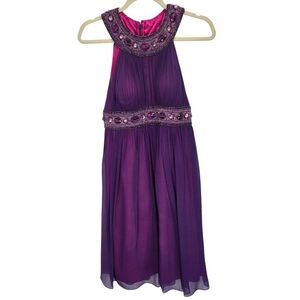 Vintage Y2K Cache Silk Embellished Purple Halter Chiffon Dress Size 4
